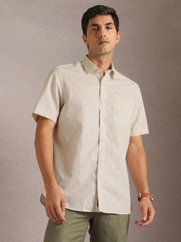 Louis Philippe - Men Yellow Classic Fit Textured Half Sleeves Formal Shirt