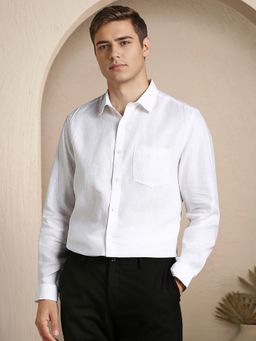 Louis Philippe - Men Linen Textured Collar Neck Regular Fit White Shirt