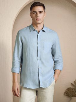 Louis Philippe - Men Light Blue Textured Full Sleeves Casual Shirt