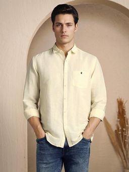 Louis Philippe - Men Beige Solid Full Sleeves Casual Shirt