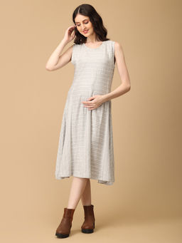 The Mom Store - Grey-T Vibes Maternity and Nursing Sleeveless Winter Dress