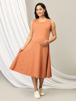 The Mom Store - Pumpkin Spice Maternity and Nursing Sleeveless Winter Dress