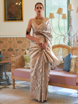 Sareemall - Women's Tissue Grey Woven Designer Saree with Unstitched Blouse