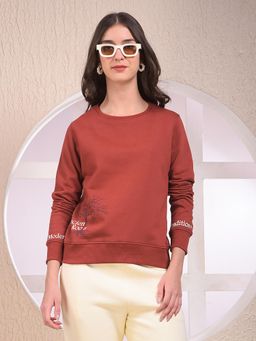 CRIMSOUNE CLUB - Women Graphic Print Brown Sweatshirt