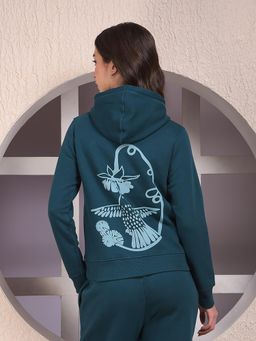 CRIMSOUNE CLUB - Women Graphic Print Teal Hoodie Hoodie