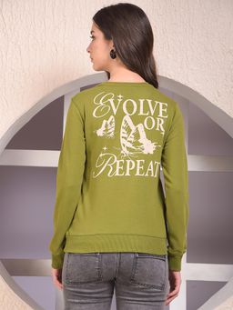 CRIMSOUNE CLUB - Women Graphic Print Olive Sweatshirt