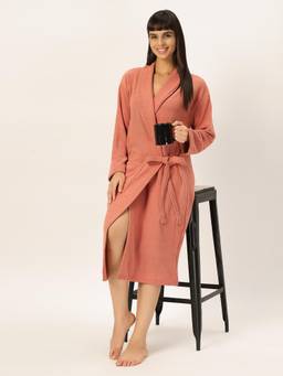LacyLook - Orange Women's Micro Double Terry Cotton Bath Robe - Shawl Collar