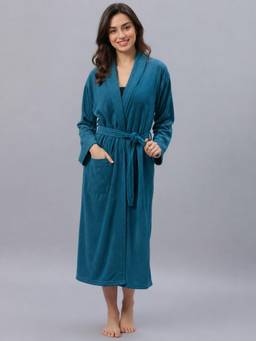LacyLook - Indigo Women's Micro Double Terry Cotton Bath Robe - Shawl Collar