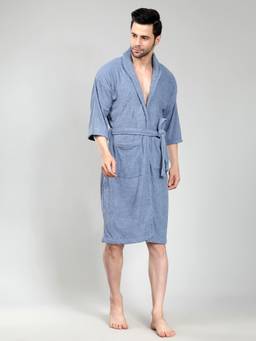 LacyLook - Blue Men's Micro Double Terry Cotton Bath Robe - Shawl Collar