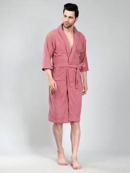 LacyLook - Pink Men's Micro Double Terry Cotton Bath Robe - Shawl Collar