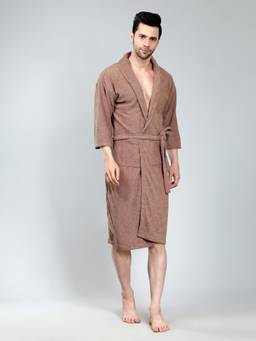 LacyLook - Brown Men's Micro Double Terry Cotton Bath Robe - Shawl Collar