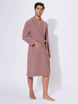 LacyLook - Mauve Men's Micro Double Terry Cotton Bath Robe - Shawl Collar