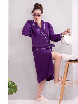 LacyLook - Purple Women's Micro Double Terry Cotton Bath Robe - Shawl Collar