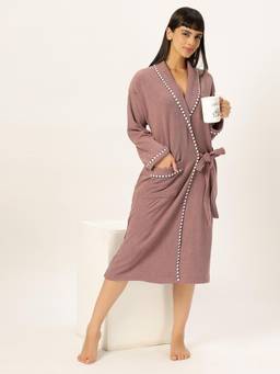 LacyLook - Mauve Women's Micro Double Terry Cotton Bath Robe - Shawl Collar