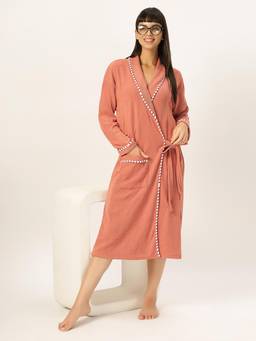 LacyLook - Peach Women's Micro Double Terry Cotton Bath Robe - Shawl Collar