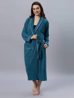LacyLook - Indigo Women's Micro Double Terry Cotton Bath Robe - Shawl Collar