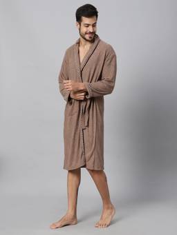 LacyLook - Brown Men's Micro Double Terry Cotton Bath Robe - Shawl Collar