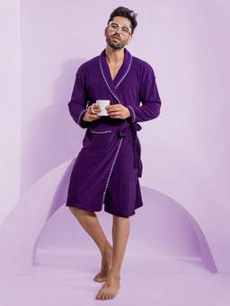 LacyLook - Purple Men's Micro Double Terry Cotton Bath Robe - Shawl Collar