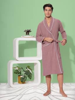 LacyLook - Mauve Men's Micro Double Terry Cotton Bath Robe - Shawl Collar