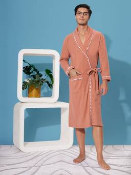 LacyLook - Peach Men's Micro Double Terry Cotton Bath Robe - Shawl Collar