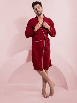 LacyLook - Maroon Men's Micro Double Terry Cotton Bath Robe - Shawl Collar