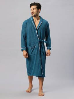 LacyLook - Indigo Men's Micro Double Terry Cotton Bath Robe - Shawl Collar