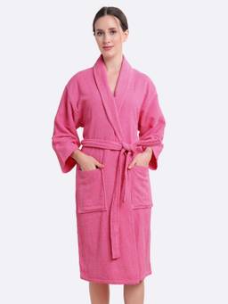 LacyLook - Pink Cozy Cotton Double Terry Robe - Quick-Dry, Skin-Friendly