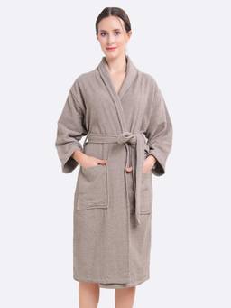 LacyLook - Grey Cozy Cotton Double Terry Robe - Quick-Dry, Skin-Friendly
