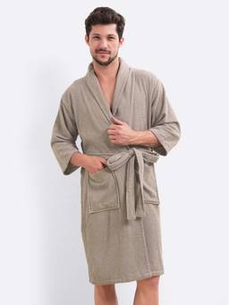 LacyLook - Grey Cozy Cotton Double Terry Robe - Quick-Dry, Skin-Friendly