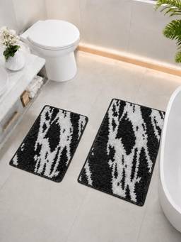 Cortina - Black Chenille Bath Mat 40 x 60 cm and 80 x 50 cm Non-Slip (Pack of 2)