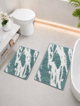 Cortina - Green Chenille Bath Mat 40 x 60 cm and 80 x 50 cm Non-Slip (Pack of 2)