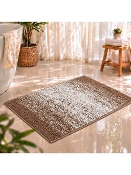 Cortina - Brown Chenille Bath Mat Soft Absorbent Non-Slip Washable 40 x 60 cm