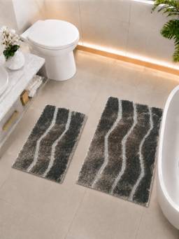 Cortina - Grey Wavy Pattern Bath Mat Non-Slip Washable 40 x 60 cm and 50 x 80 cm (Pack of 2)