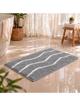 Cortina - Grey Wavy Pattern Bath Mat Non-Slip Washable 40 x 60 cm