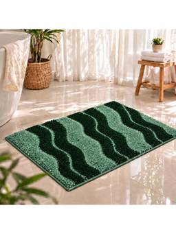 Cortina - Green Wavy Pattern Bath Mat Non-Slip Washable 40 x 60 cm