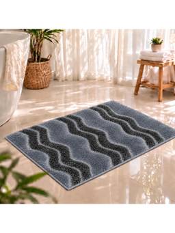 Cortina - Grey Wavy Pattern Bath Mat Non-Slip Washable 40 x 60 cm