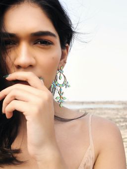 Dhwani Bansal - Earrings In 22K Gold Plated Brass With Turquoise And Lime Enamel