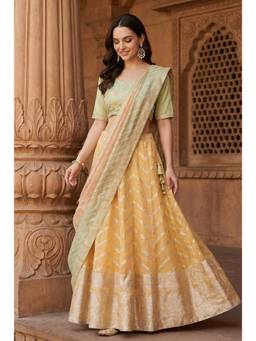 Aurelia - Mustard Polyester Half Sleeves Choli and Lehenga With Dupatta