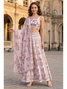 W - Off White Chanderi Sleeveless Choli and Lehenga With Dupatta