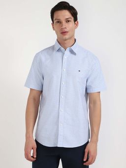 Tommy Hilfiger - Men Blue Collar Neck Checks Shirt