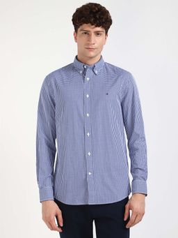 Tommy Hilfiger - Men Navy Blue Collar Neck Checks Shirt