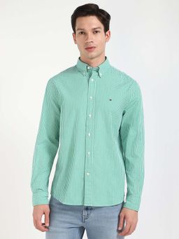 Tommy Hilfiger - Men Green Collar Neck Checks Shirt