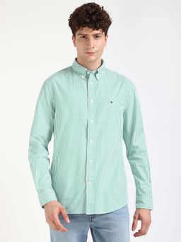 Tommy Hilfiger - Men Green Collar Neck Stripes Shirt