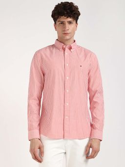 Tommy Hilfiger - Men Orange Collar Neck Stripes Shirt