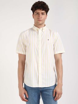 Tommy Hilfiger - Men Yellow Collar Neck Stripes Shirt