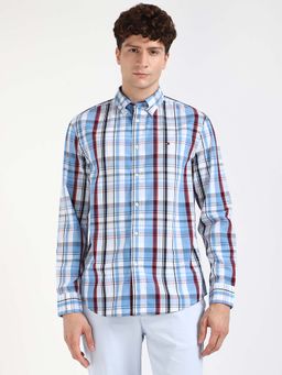 Tommy Hilfiger - Men Blue Collar Neck Checks Shirt