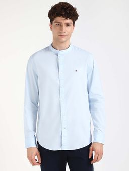 Tommy Hilfiger - Men Blue Mandarin Neck Solid Shirt