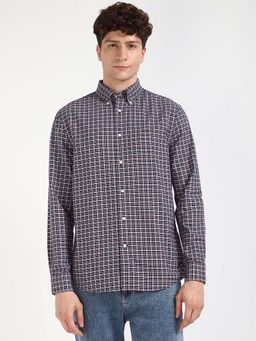 Tommy Hilfiger - Men Navy Blue Collar Neck Checks Shirt