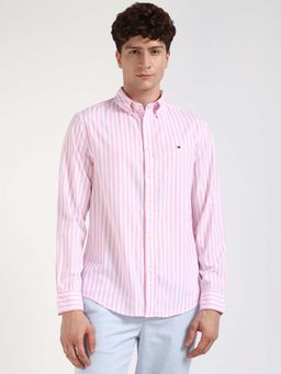 Tommy Hilfiger - Men Pink Collar Neck Stripes Shirt