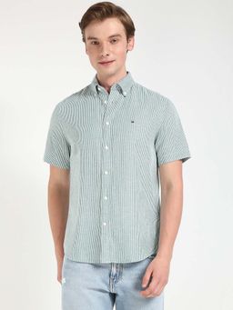 Tommy Hilfiger - Men Green Collar Neck Stripes Shirt